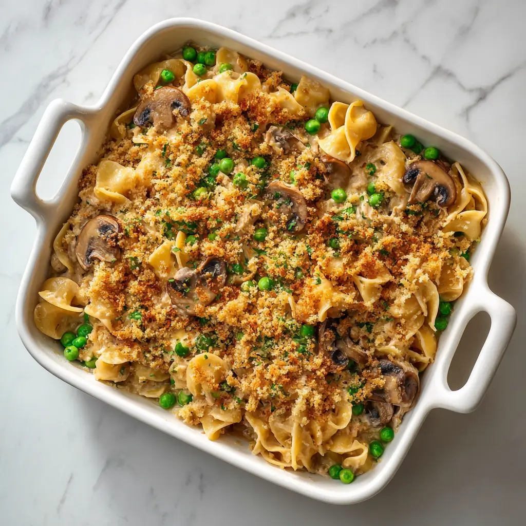 Fresh ingredients for healthy tuna noodle casserole on a countertop