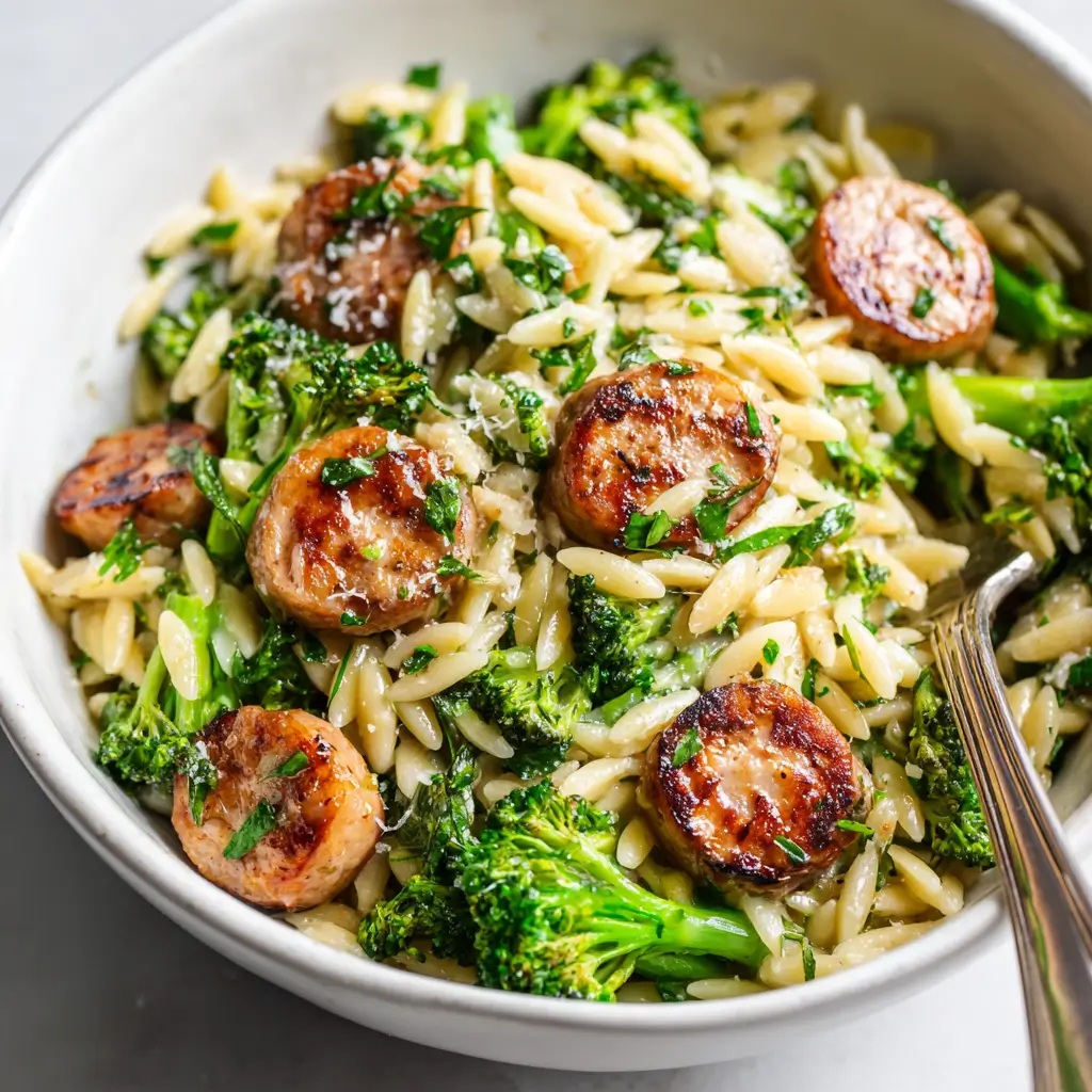 One-Pot Chicken Sausage and Broccoli Orzo