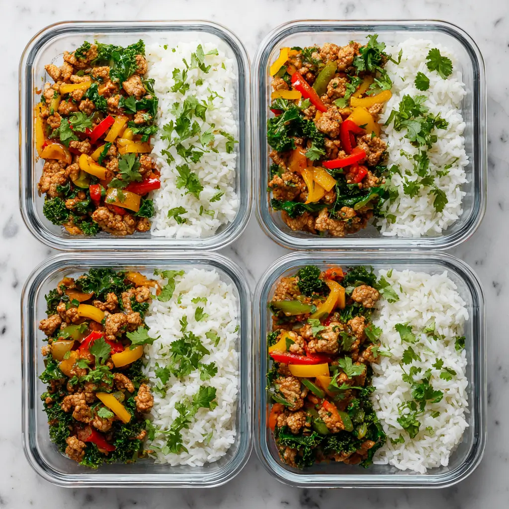 Chipotle Ground Turkey Skillet Meal Prep in one pan with peppers and kale