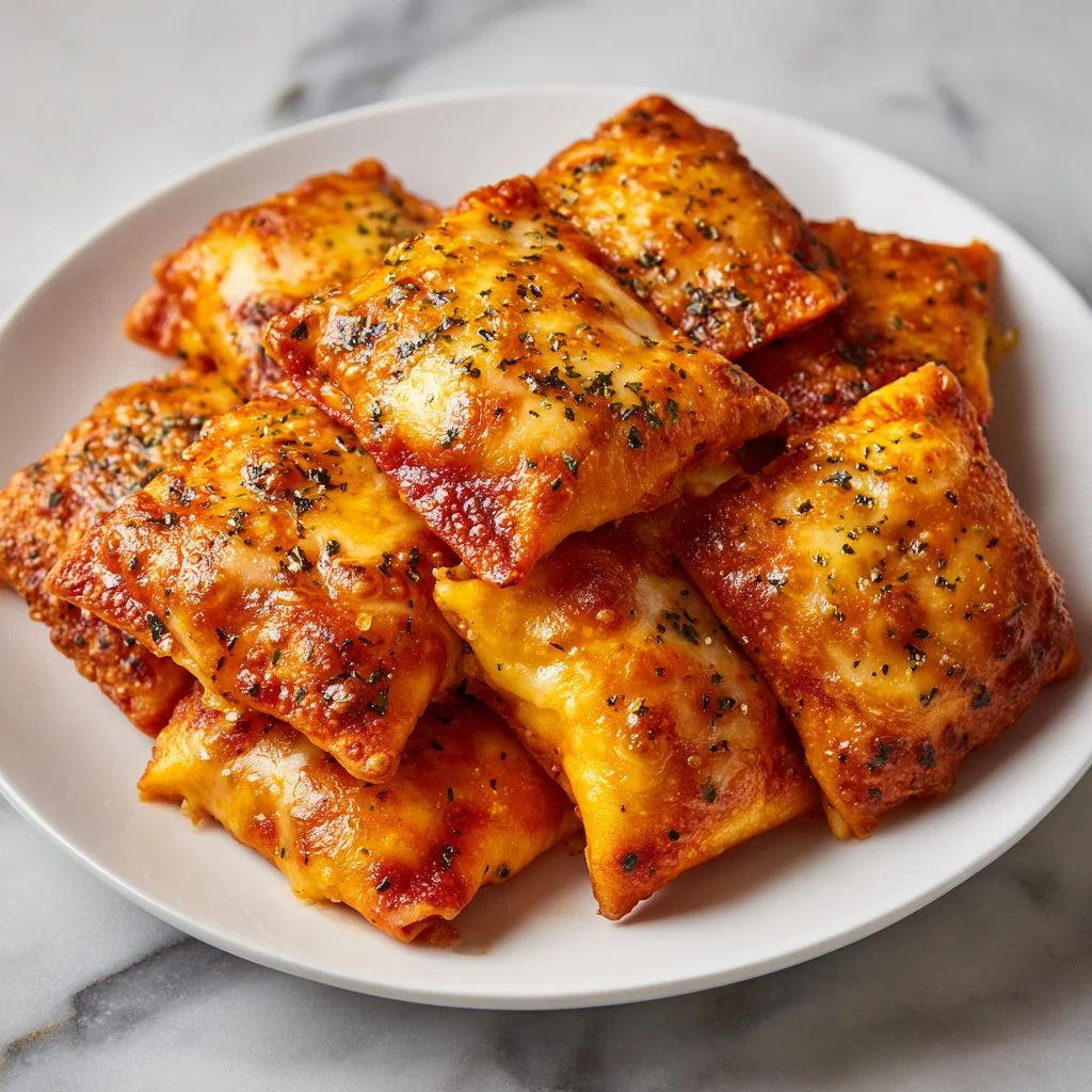 Crispy air fryer pizza rolls served on a plate