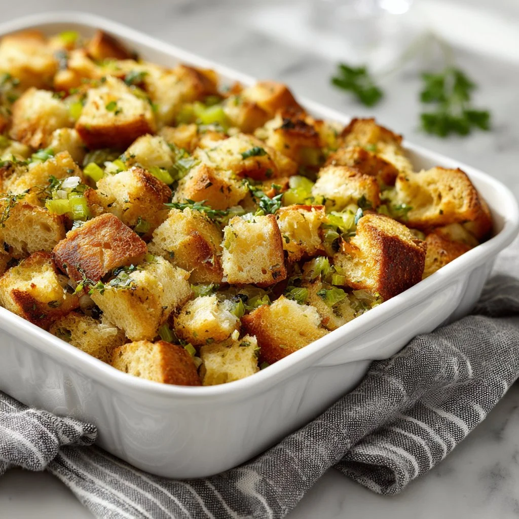 Grandma’s Thanksgiving stuffing recipe with herbs and bread cubes