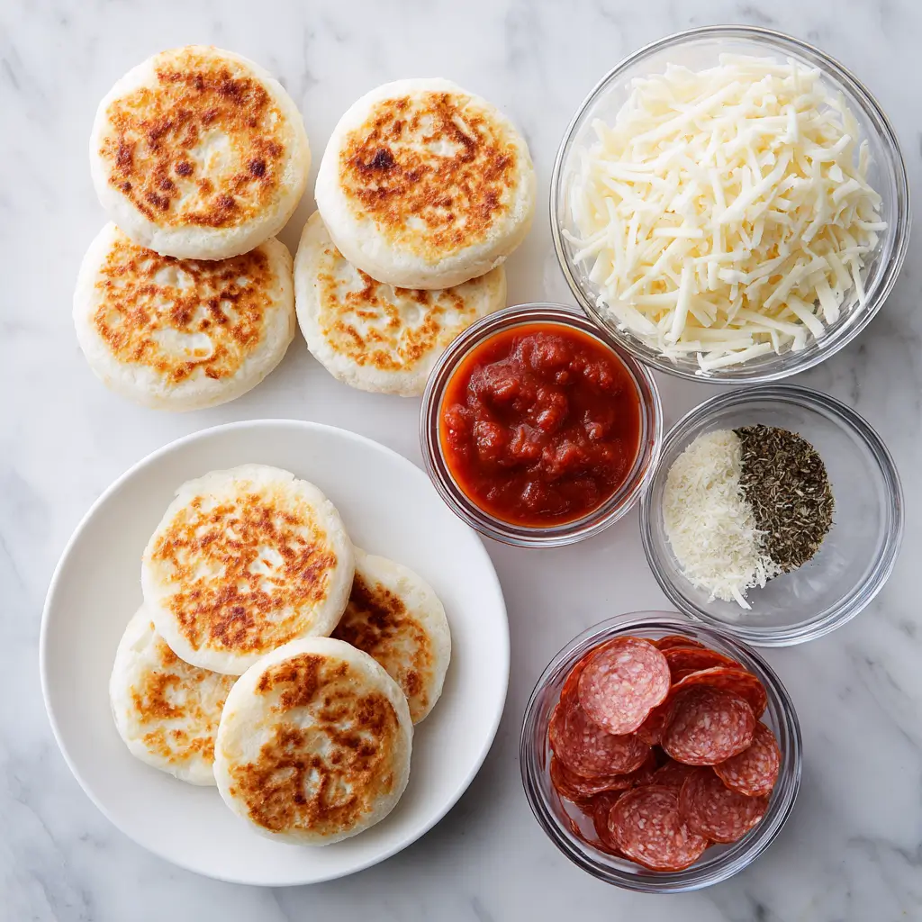 Ingredients for making English Muffin Pizzas at home