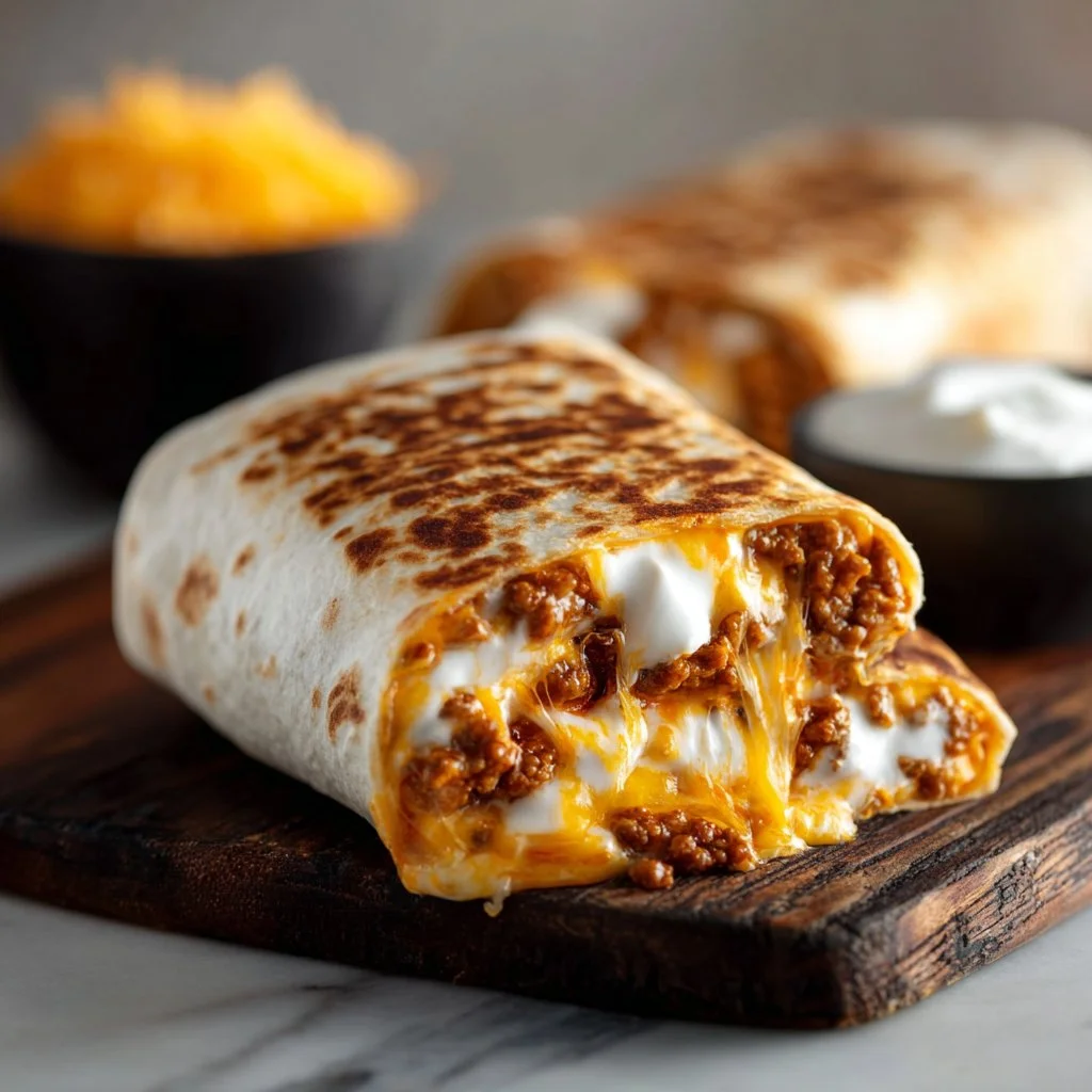 Delicious grilled cheese burrito with melted cheese and a crispy exterior