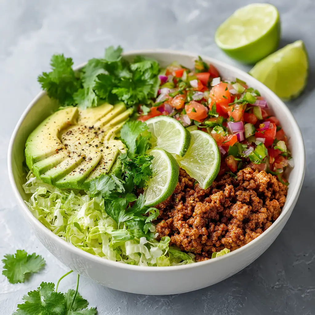 ground beef salad with avocado and salsa