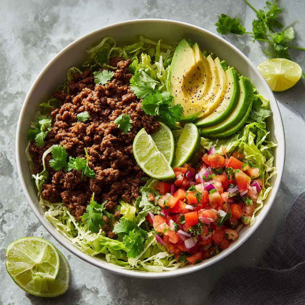 cooking ground beef for salad in skillet