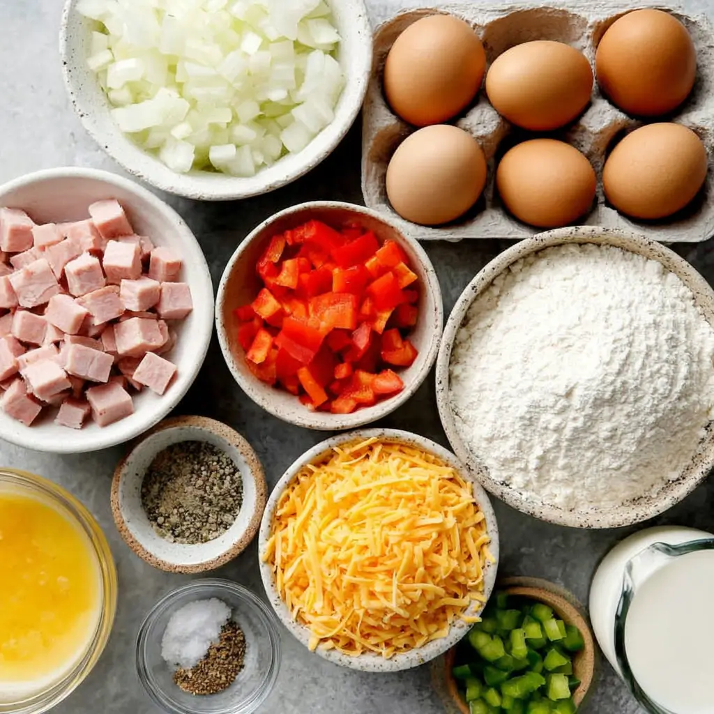 Ingredients for Ham and Cheese Breakfast Casserole