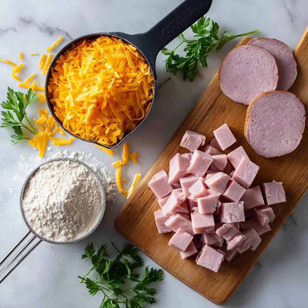 ham and cheese breakfast muffins ingredients laid out