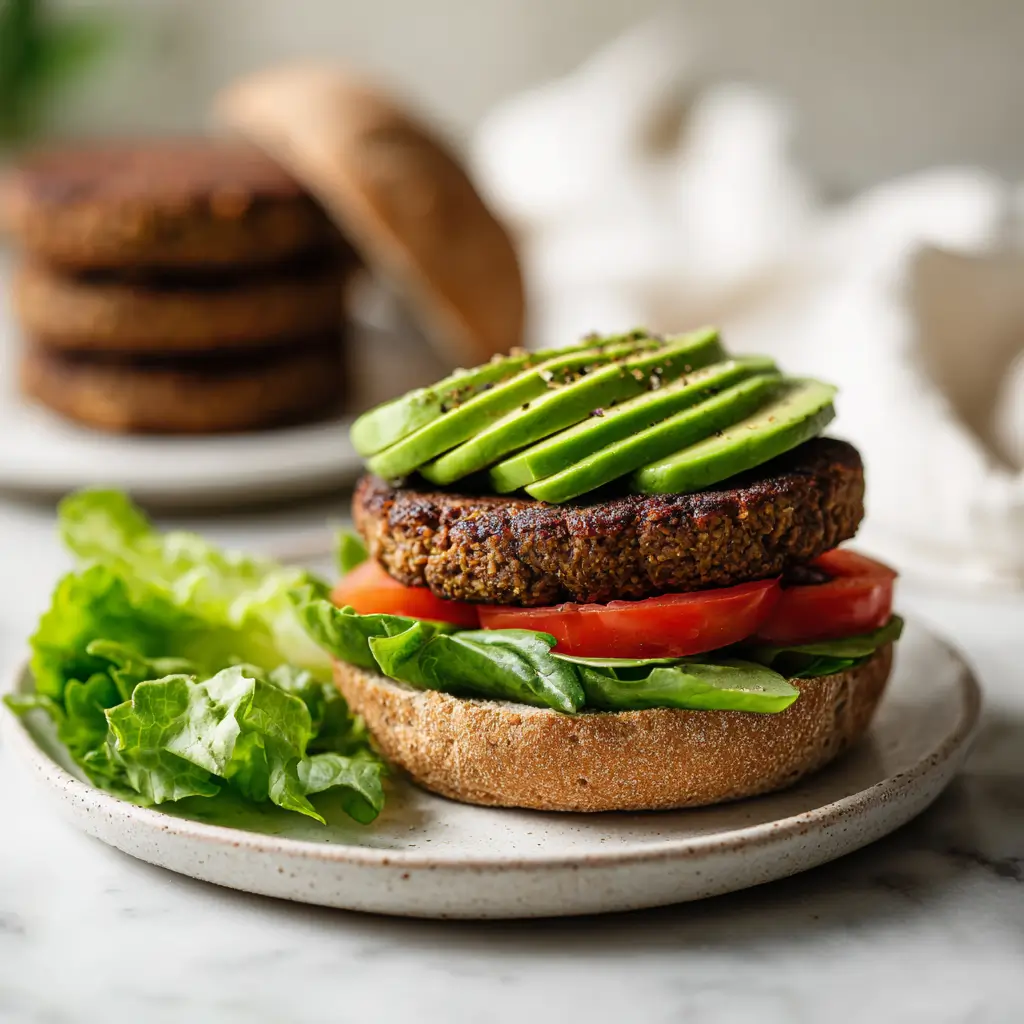 juicy vegan burger avocado tomato