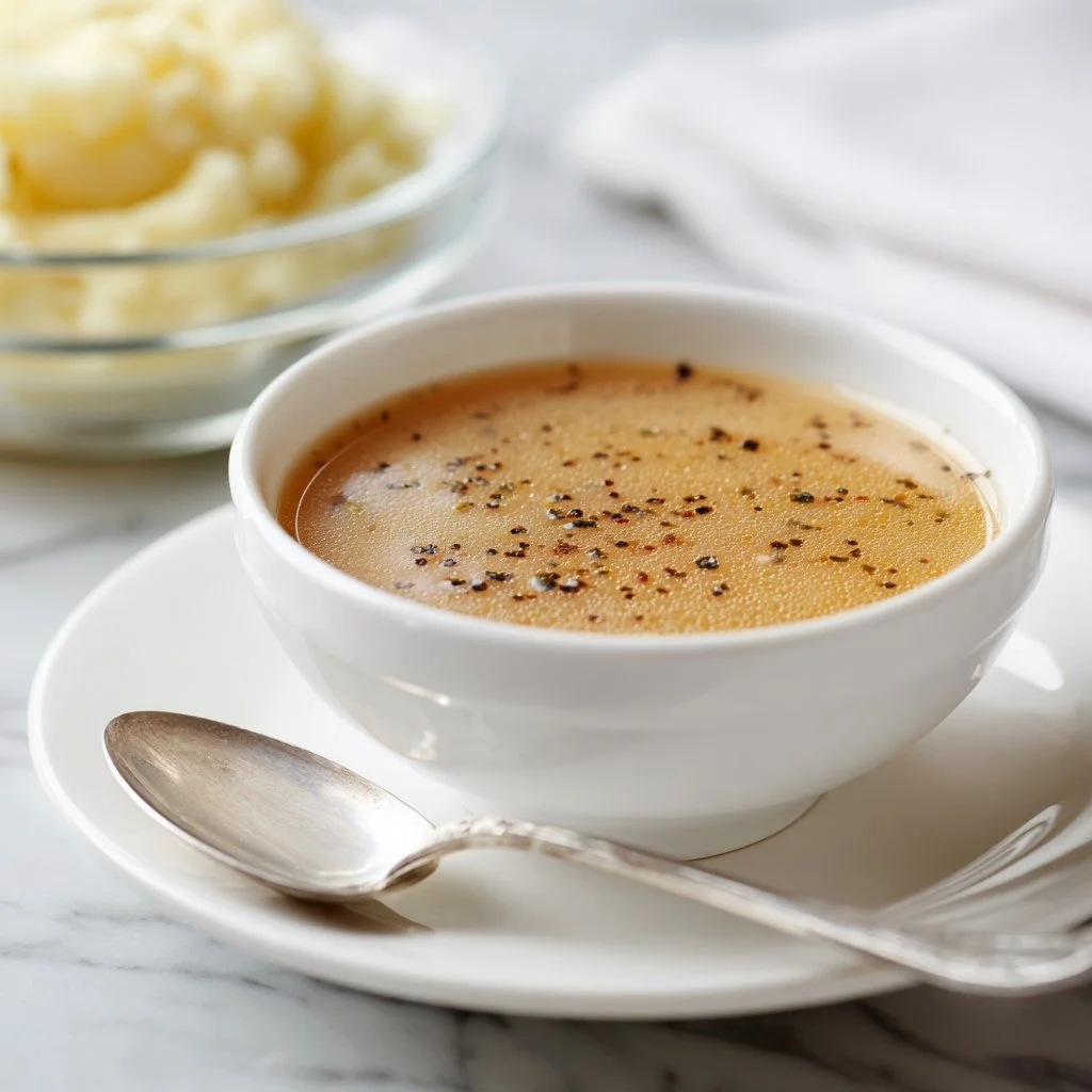 Bowl of perfect turkey gravy ready for the Thanksgiving table