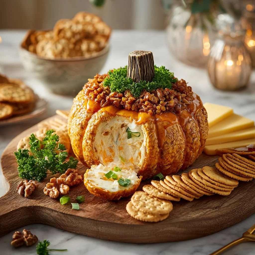 Festive Pumpkin Cheese Ball appetizer for fall gatherings