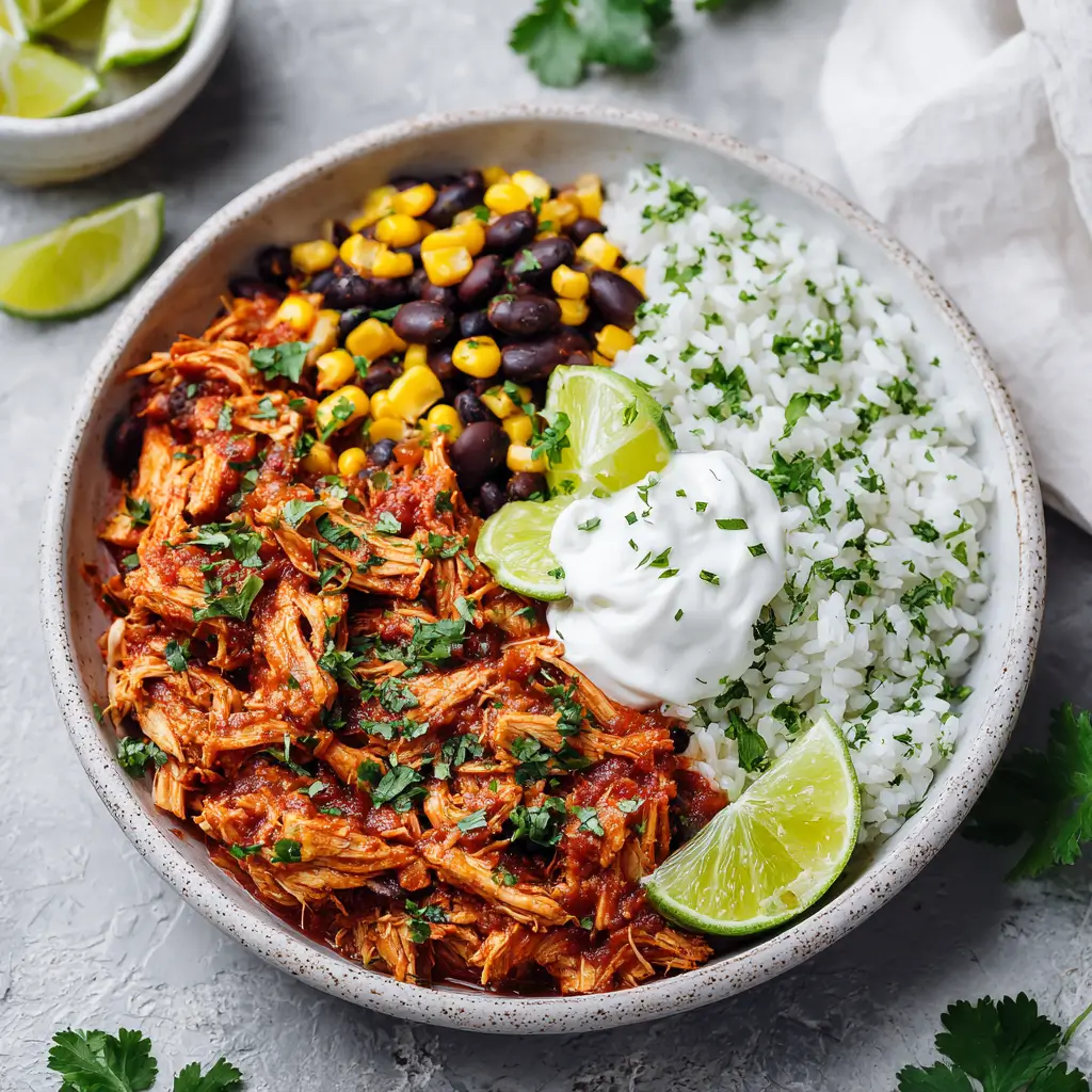 Slow Cooker Chicken Burrito Bowls with Cilantro Lime Rice – Healthy Crockpot Dinner