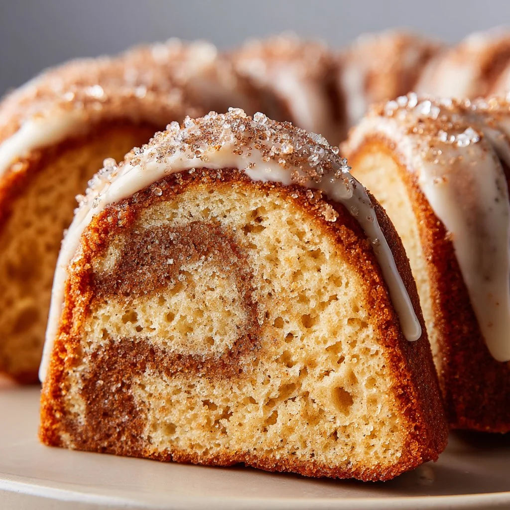 Delicious snickerdoodle bundt cake made with box cake mix, topped with cinnamon sugar.