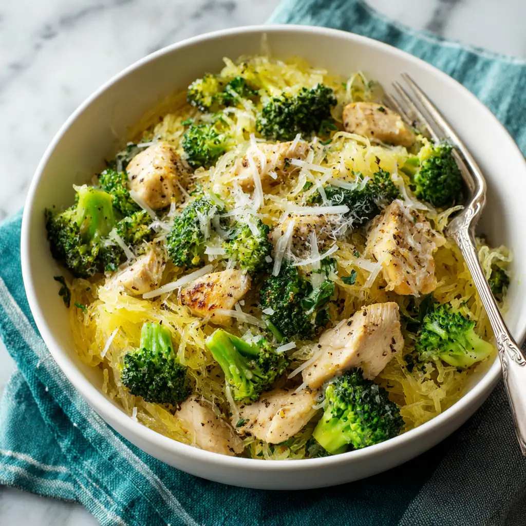 Creamy Spaghetti Squash with Chicken and Broccoli – Easy Dinner Recipe