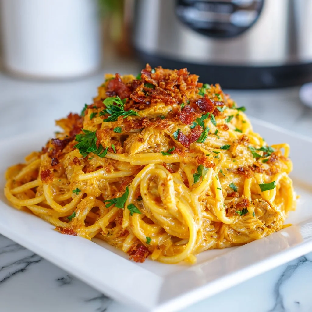 Baked Spicy Southern Cheesy Chicken Spaghetti Casserole in a dish