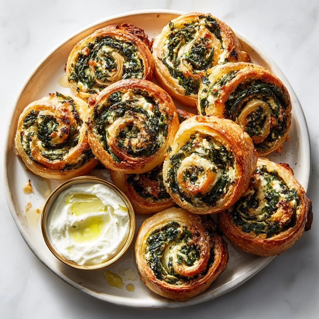 Delicious Spinach and Feta Pinwheels ready to serve as appetizers