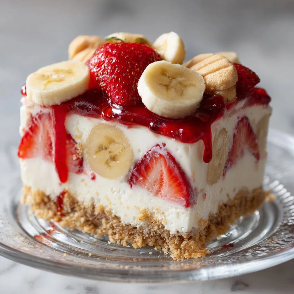 Delicious strawberry banana pudding dessert in a glass