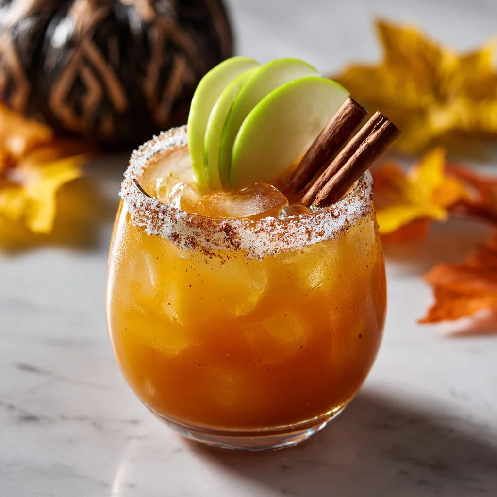A refreshing Thanksgiving Margarita served in a festive glass with autumn garnishes.