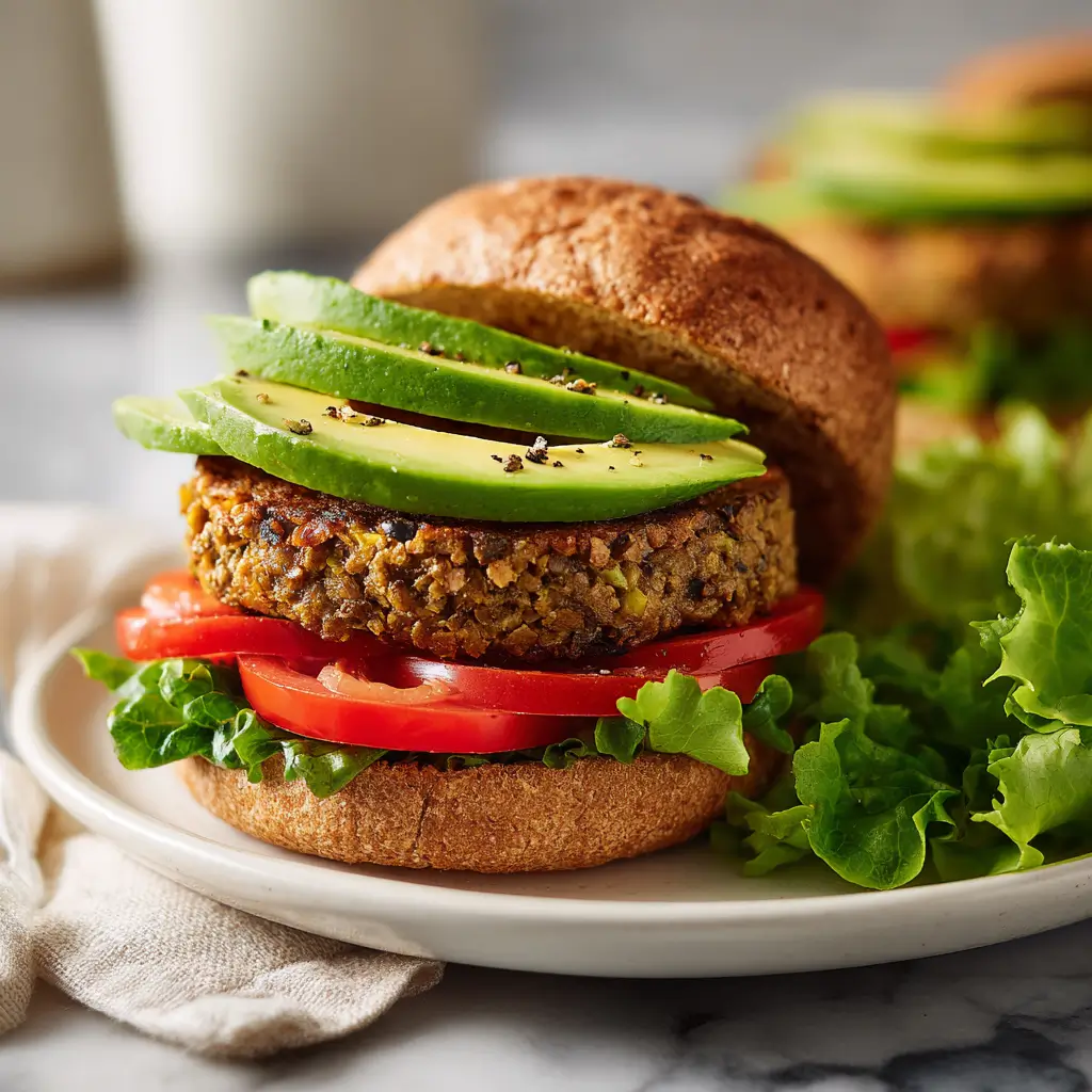 Homemade Vegan Burger on Whole-Grain Bun