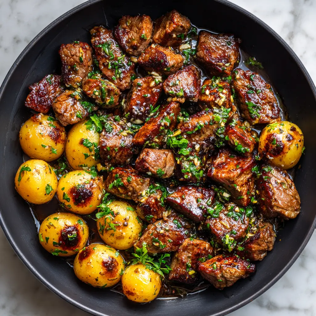 https://www.simpledailymeals.com/garlic-butter-beef-bites-with-potatoes/
