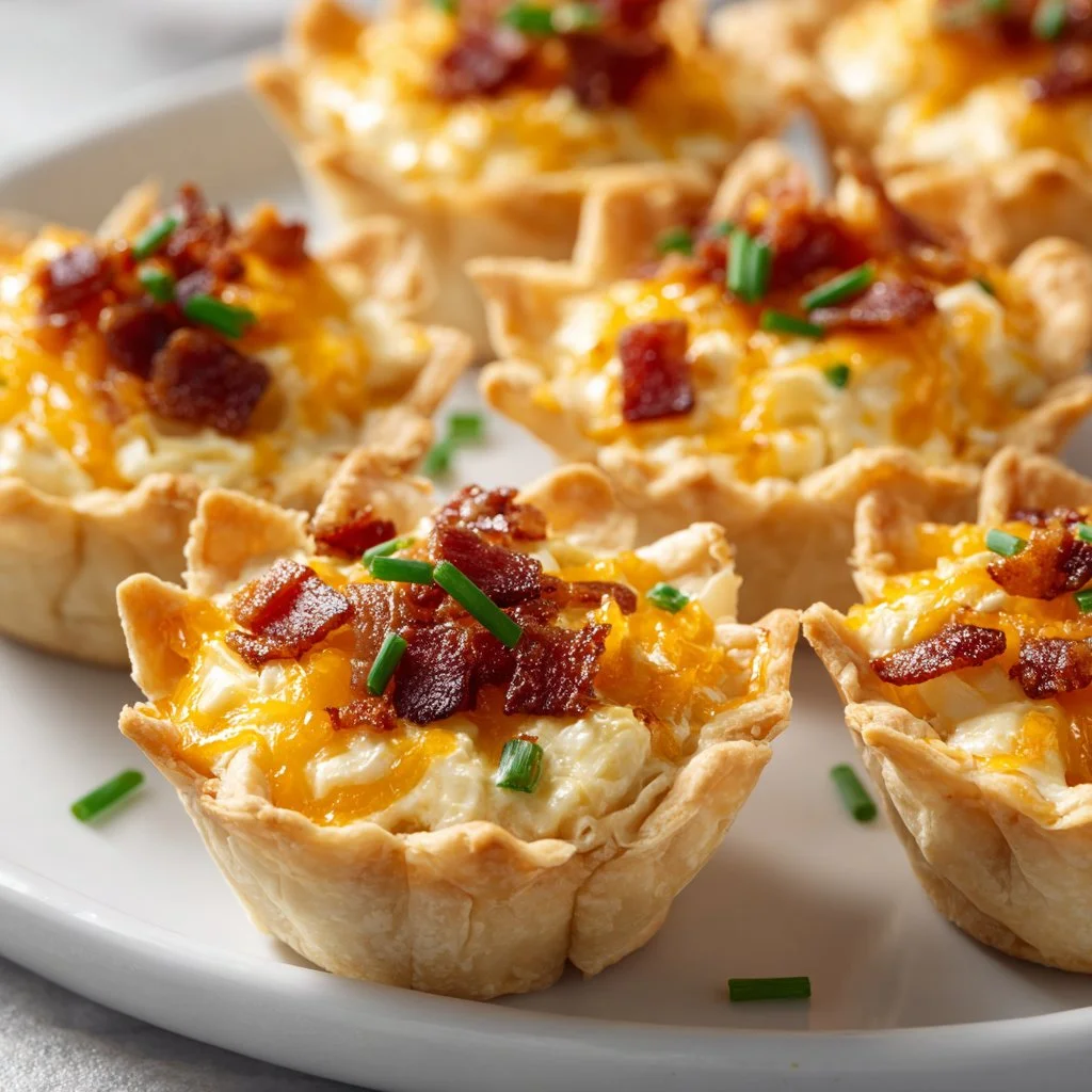 Freshly baked Cheese and Bacon Pastry Cups on a serving platter