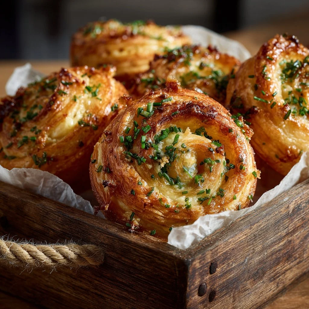 Freshly baked Cheesy Garlic Cruffin, a savory pastry treat with melted cheese and garlic flavor.