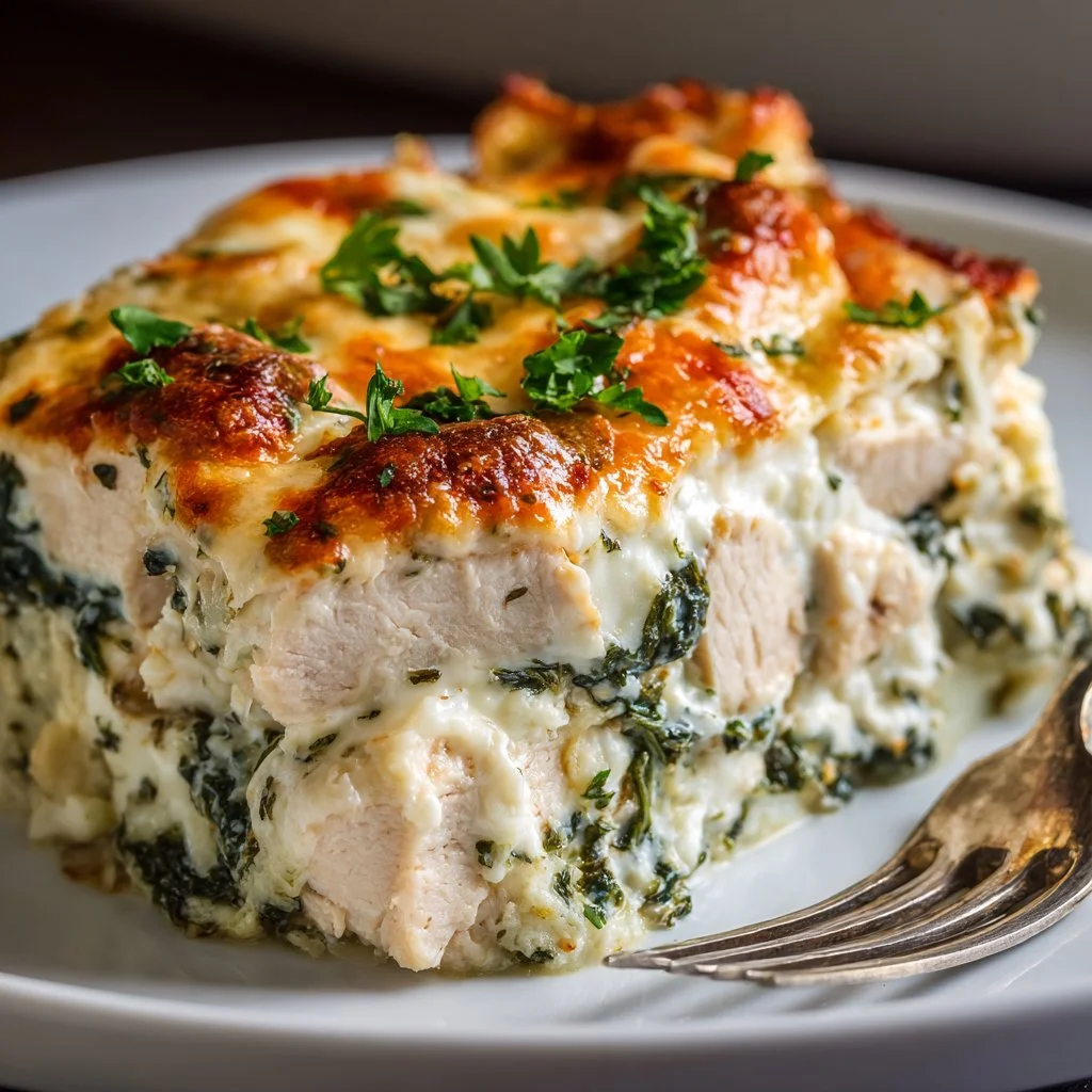 Chicken Spinach Casserole with Cream Cheese, a flavorful and creamy dish