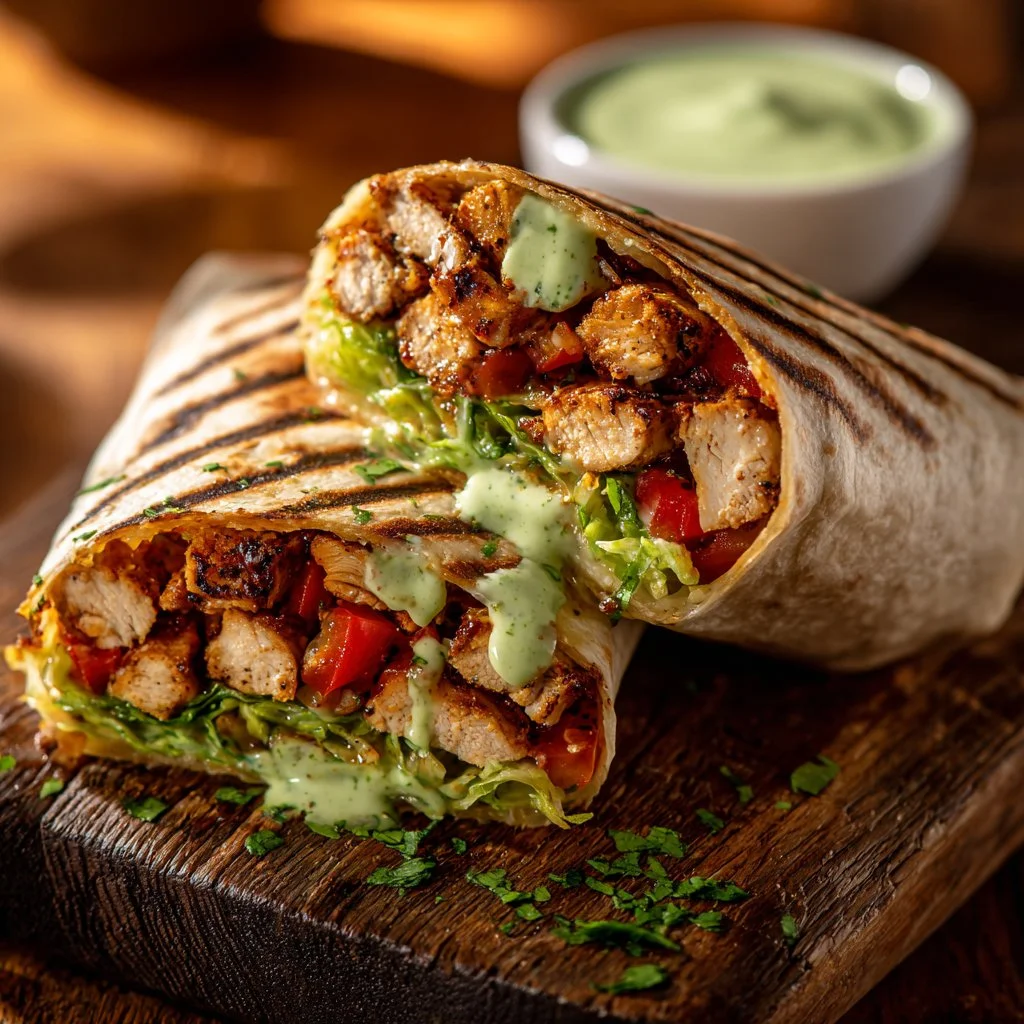 Chipotle Ranch Grilled Chicken Burrito with fresh ingredients