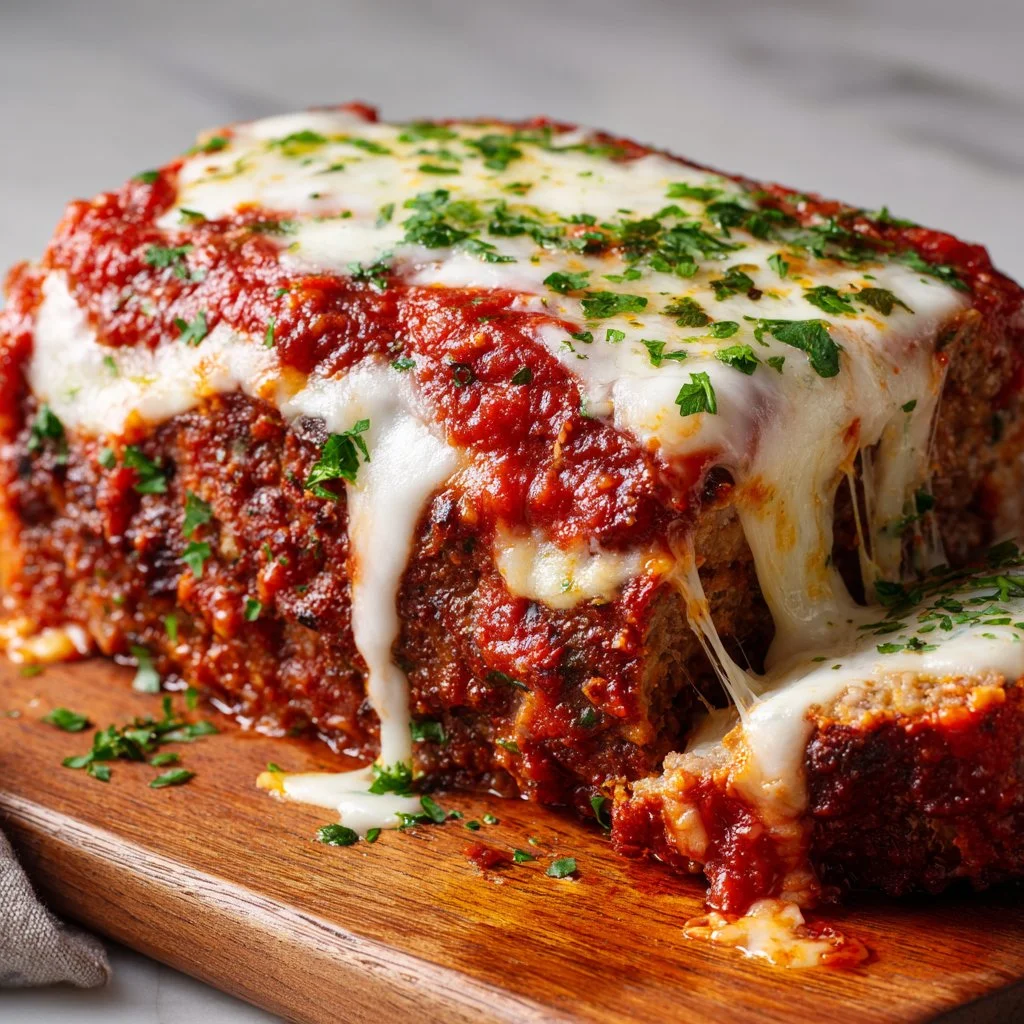 Delicious slice of classic Italian meatloaf served with garnishes