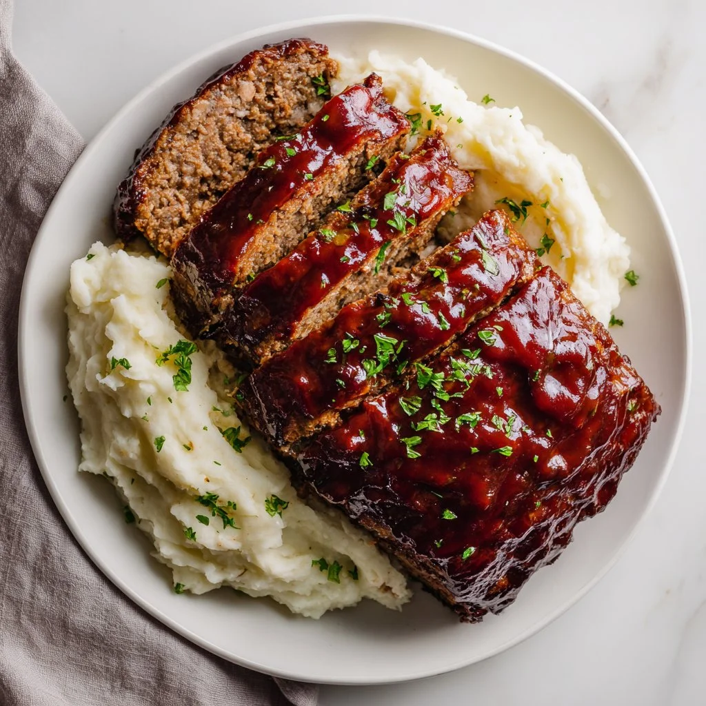 Classic meatloaf served on a plate with vegetables, a timeless comfort food dish.