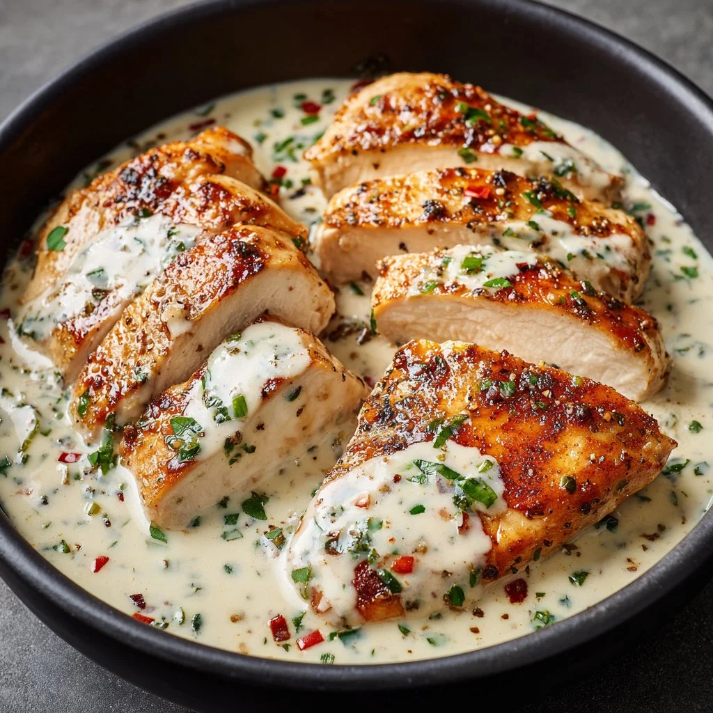 Creamy ranch chicken dish served on a plate, garnished and ready to enjoy