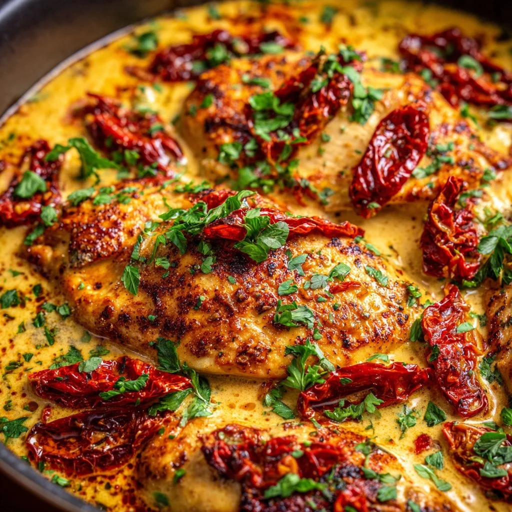 Crock Pot Marry Me Chicken served with herbs and creamy sauce