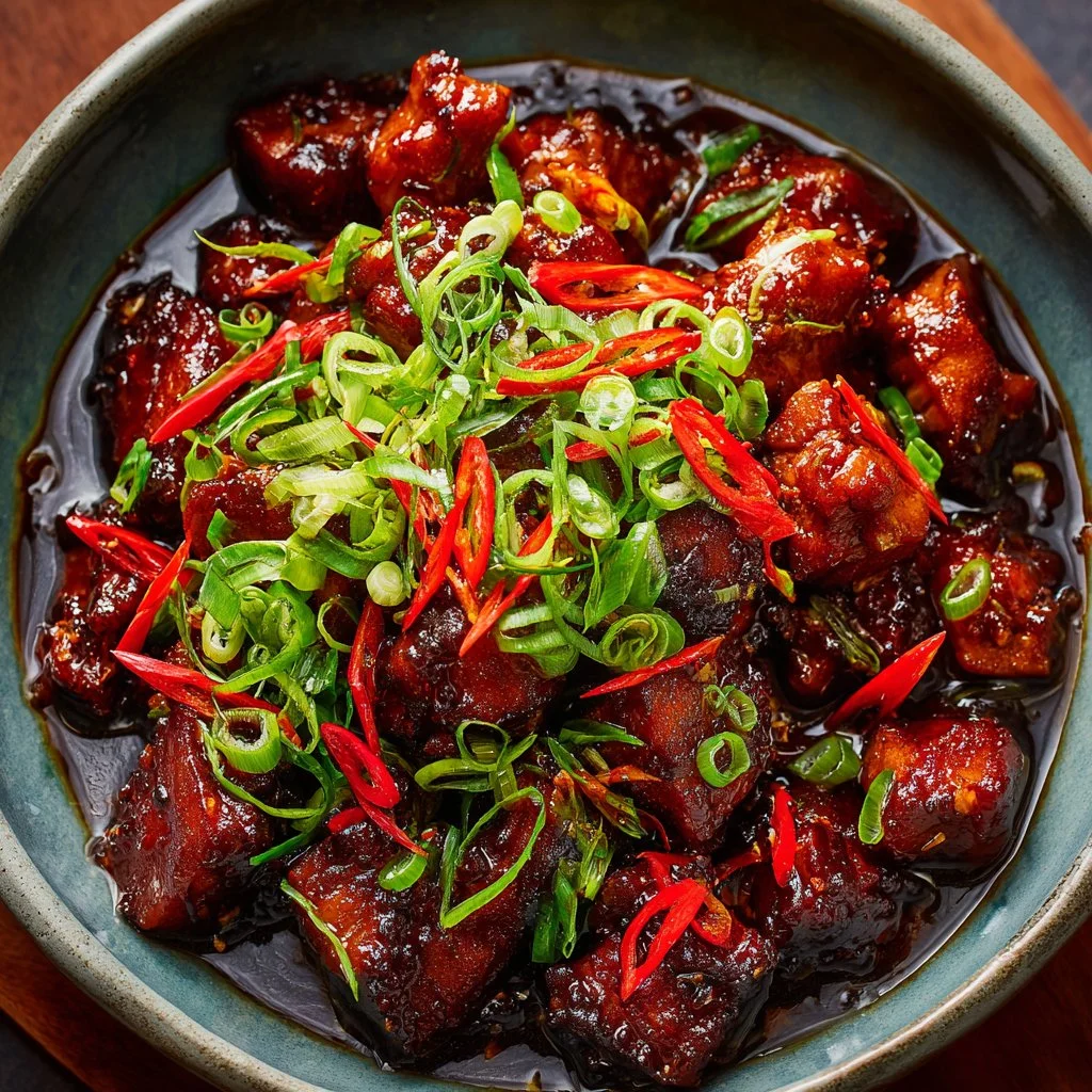 Delicious Crockpot Hot Honey Chicken garnished with herbs and served on a plate.