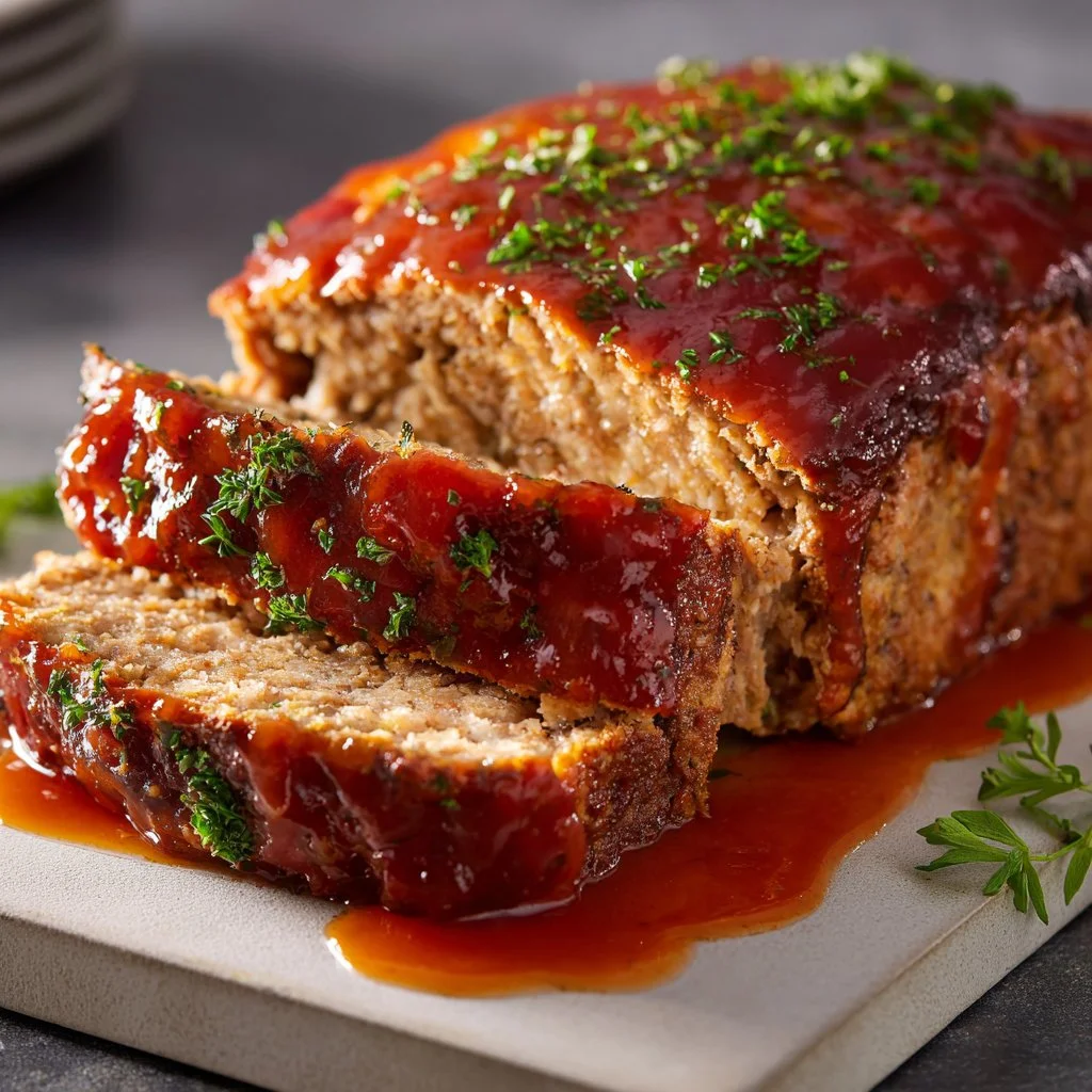 Delicious brown sugar glazed meatloaf ready to serve