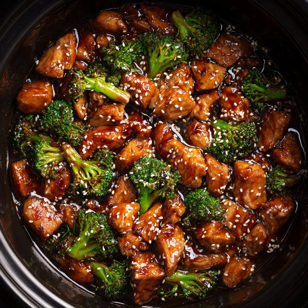 Easy Dump and Go Teriyaki Chicken Recipe garnished with sesame seeds and green onions