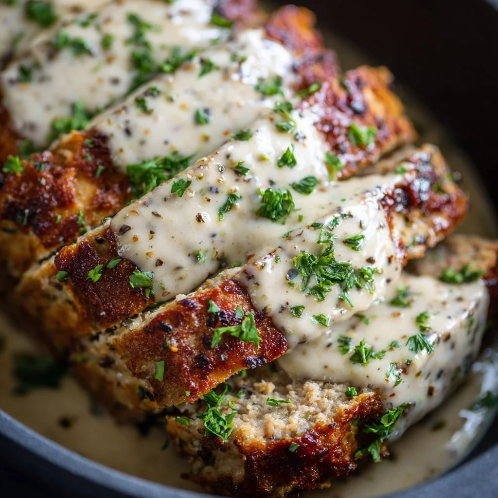 Garlic Parmesan Chicken Meatloaf served with a side of vegetables