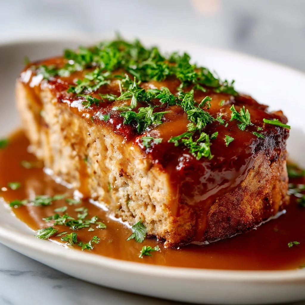 Delicious Garlic Parmesan Chicken Meatloaf served with herbs and spices