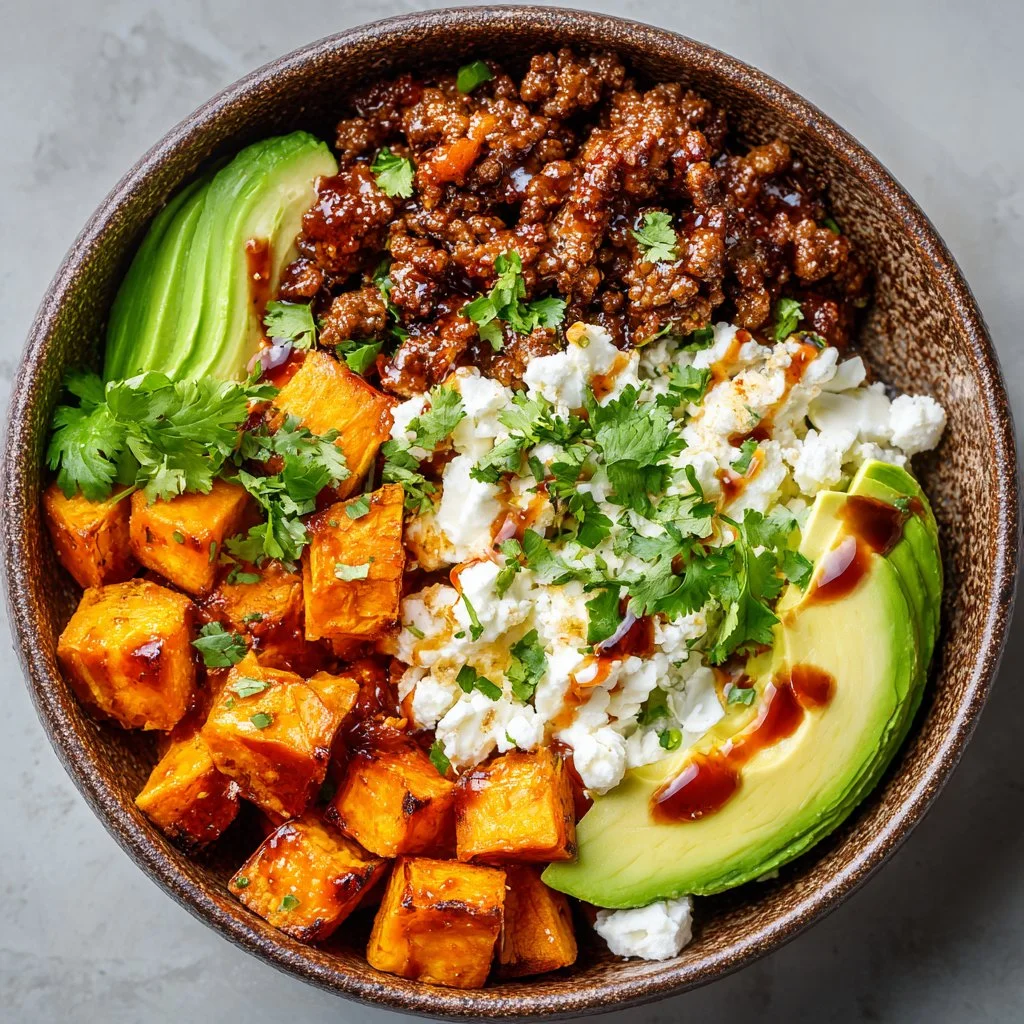 Ground Beef Hot Honey Bowl with spices and toppings for a tasty meal