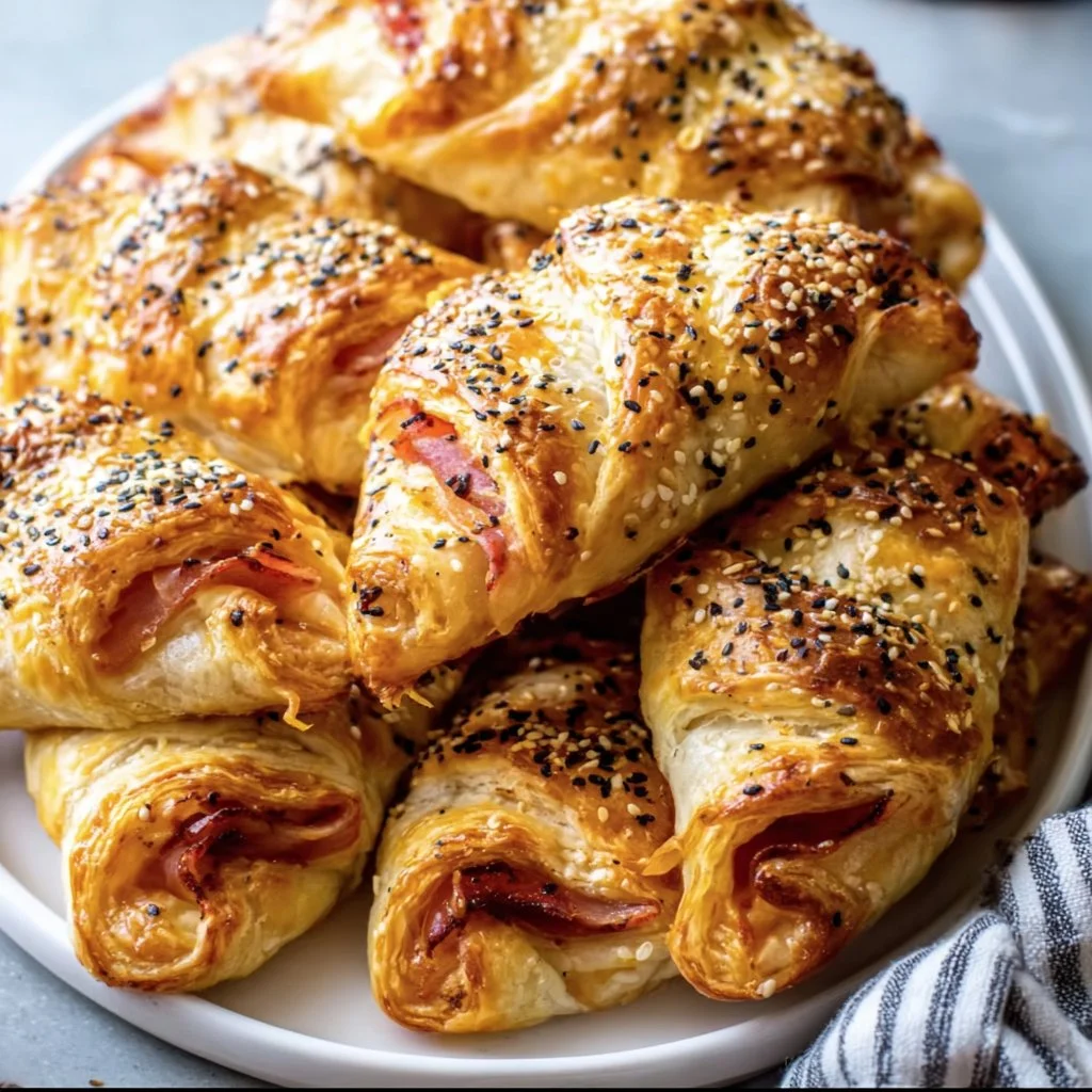 Ham and cheese puff pastry bundles fresh out of the oven