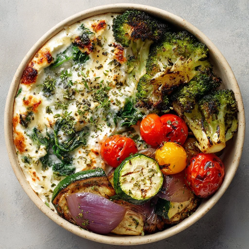 High-protein veggie bake featuring cottage cheese and colorful vegetables