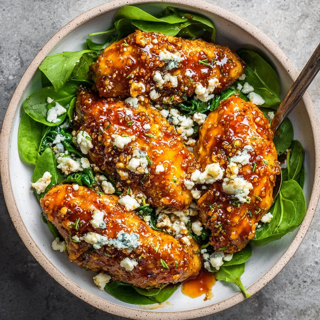 Hot Honey Infused Feta Chicken dish with garnish.