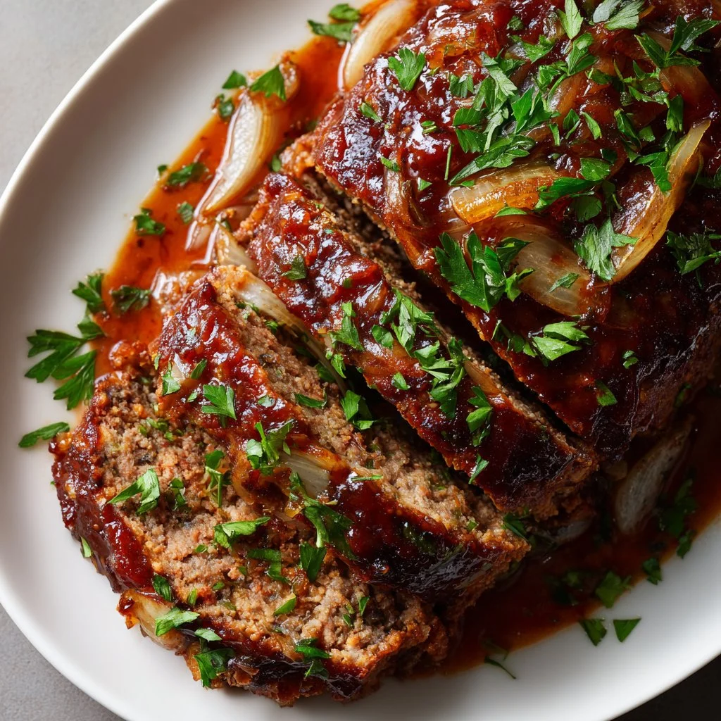 Ina Garten's classic meatloaf served with mashed potatoes and herbs