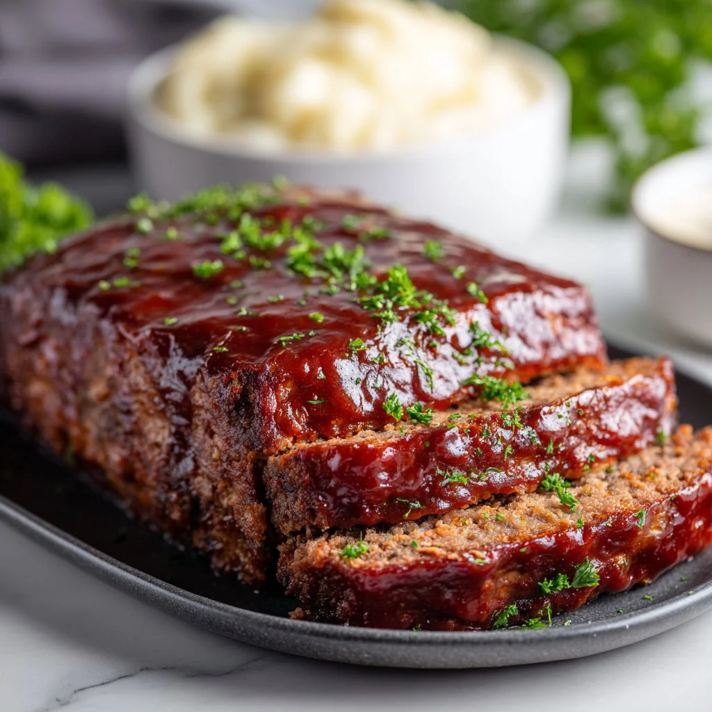 Ina Garten's classic meatloaf served with sides