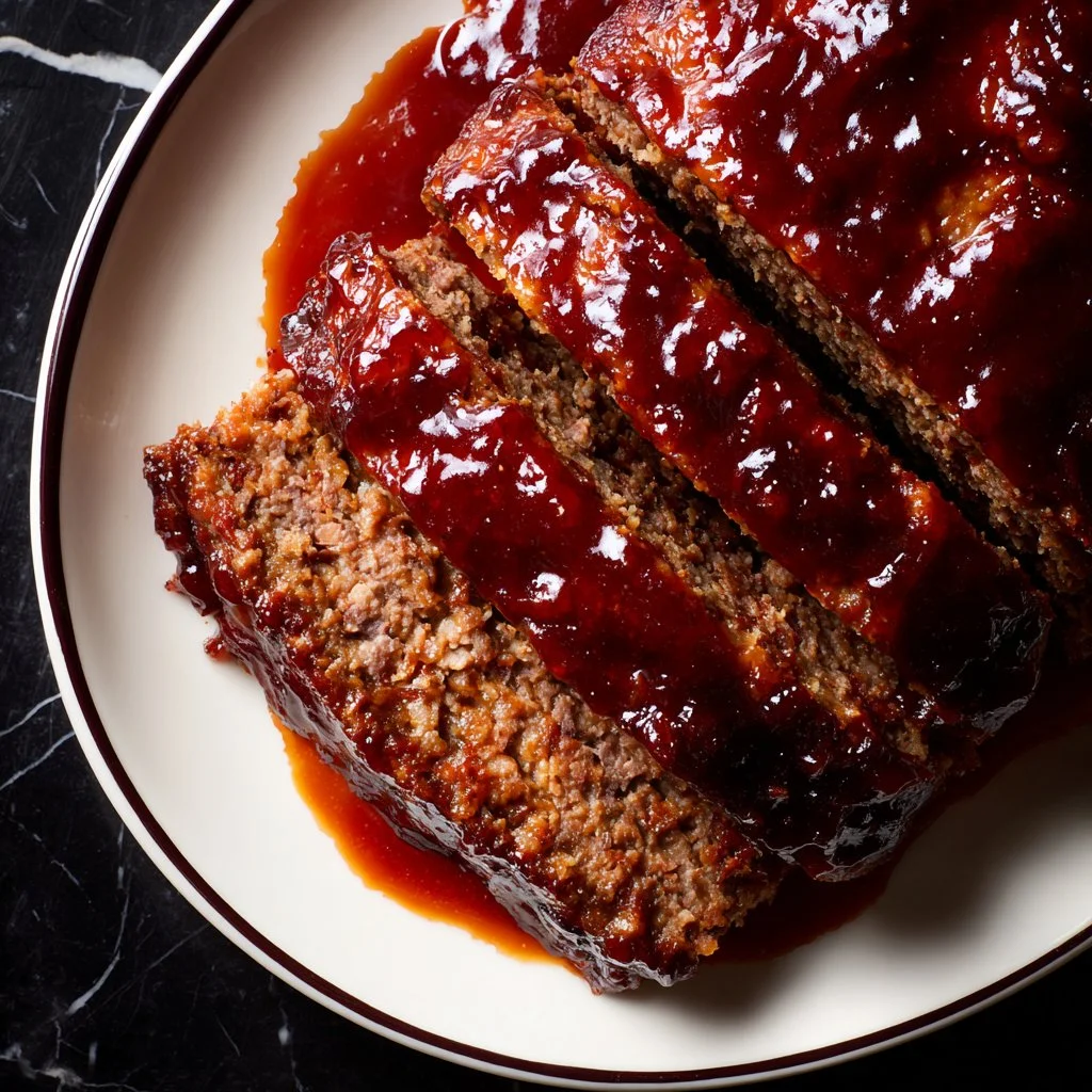 Delicious Meatloaf with Brown Sugar Glaze served on a dinner plate