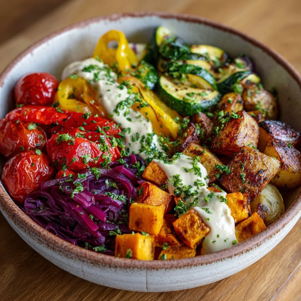 Colorful Mediterranean veggie bowls with fresh ingredients and healthy recipes