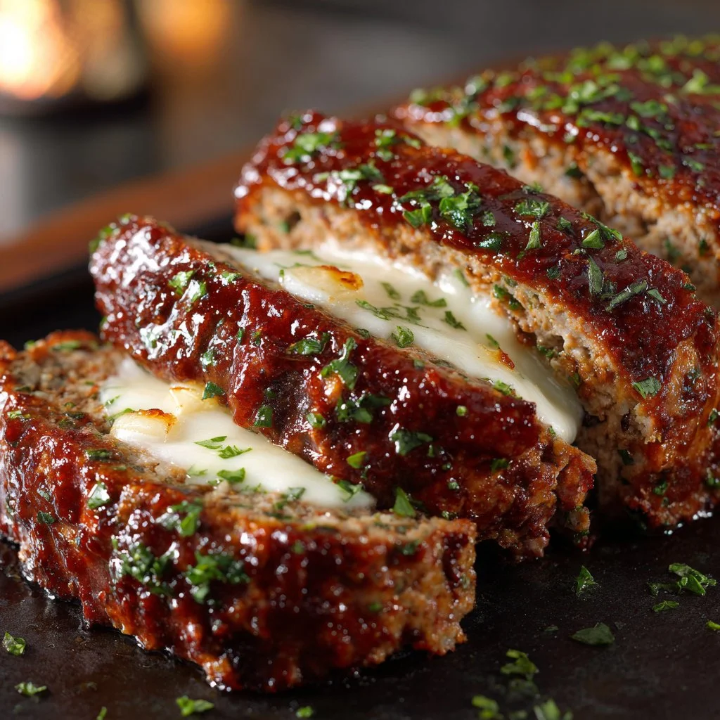 Melt-in-Your-Mouth Garlic Parmesan Chicken Meatloaf served on a plate
