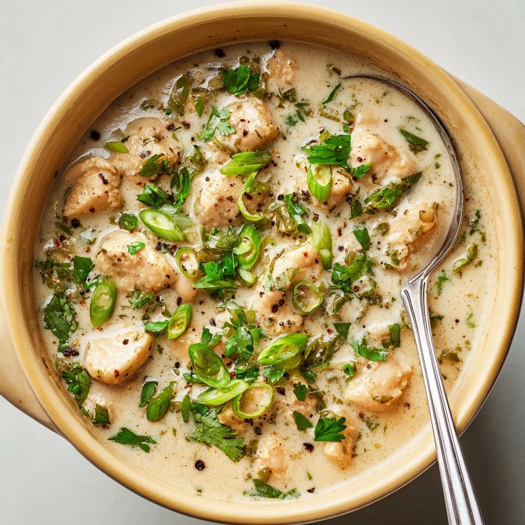 Delicious bowl of homemade white chili, perfect for a cozy dinner.
