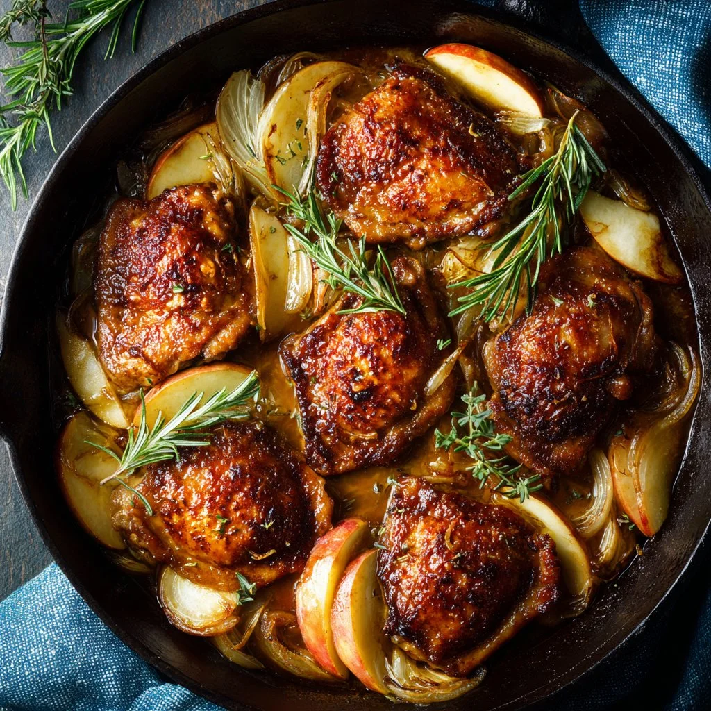 Rosemary Apple Cider Chicken dish served with seasonal vegetables