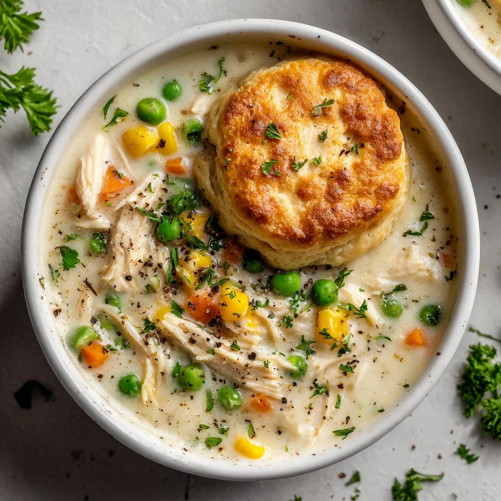 Delicious slow cooker chicken pot pie with flaky crust and rich filling