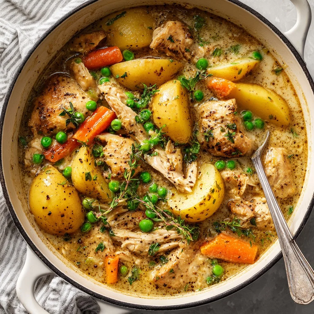 Delicious slow cooker chicken stew with vegetables in a bowl
