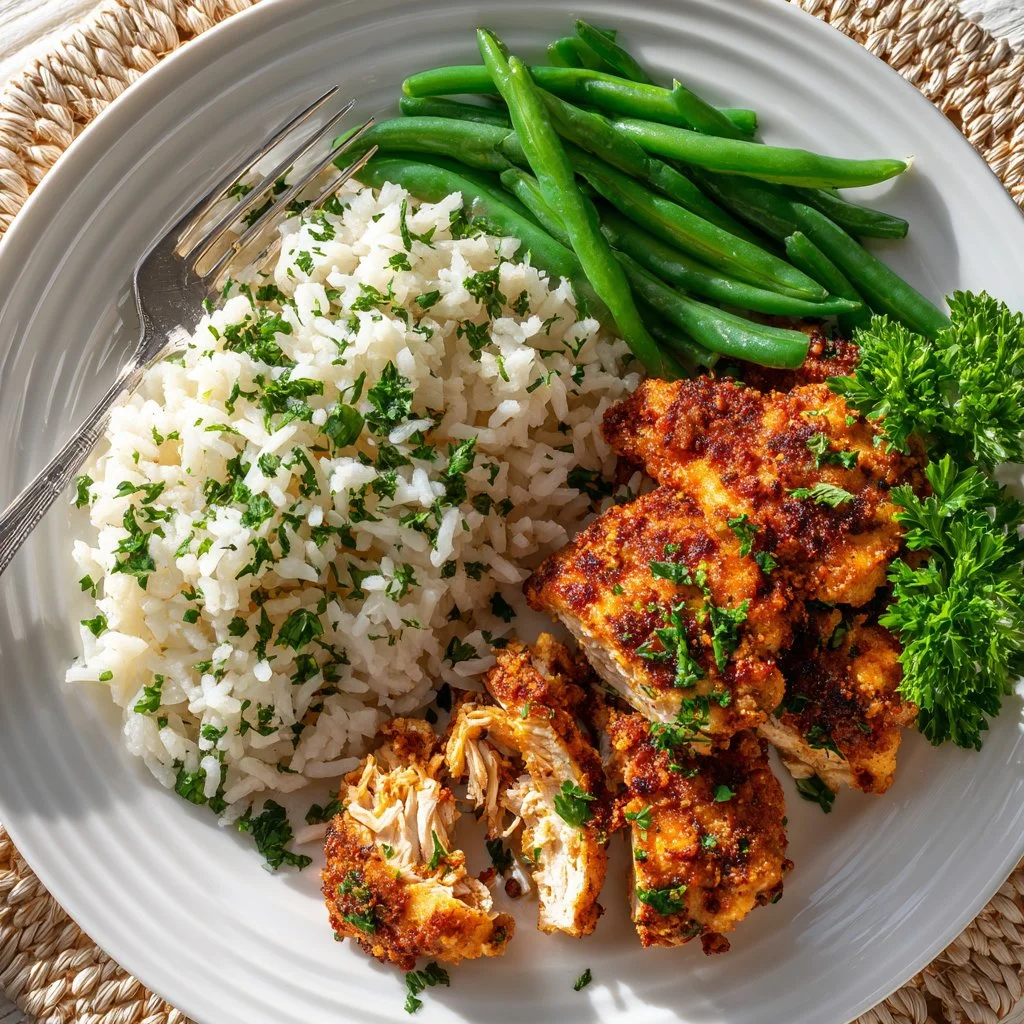 Delicious spicy ranch chicken served with sides on a plate